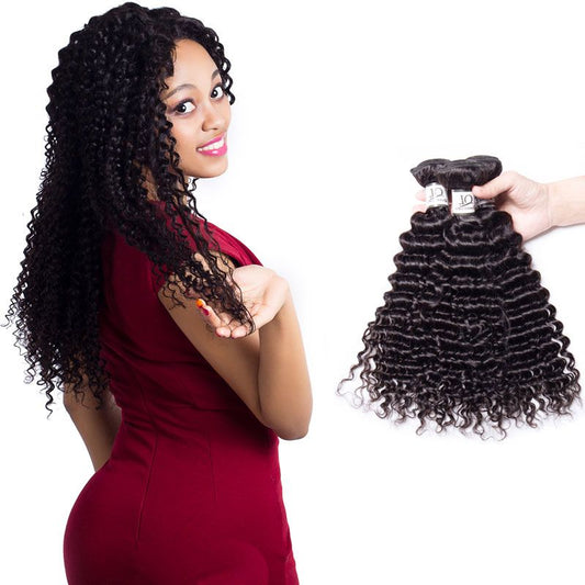 Queen Life hair 10A 3 Bundles With Closure Deep Curly Hair Brazilian Human Hair