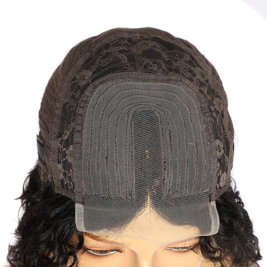 Queen Life hair 4x4x1 Curly Lace Front Pixie Cut Bob WIgs T Part Wig Natural Black