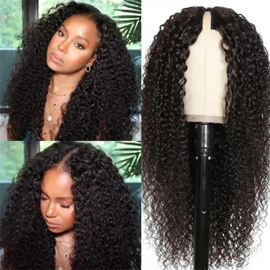 Queen Life hair V Part Wig Curly Wave Glueless Natural Black Human Hair Wig
