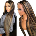 32inch  Bayalage Straight Human Hair Wig 180 Density Lace Frontal Piano Color Wig
