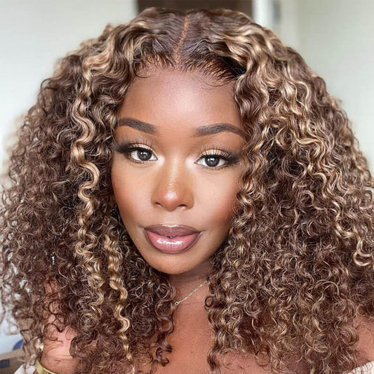 Queen Life Jerry Curly Ombre Honey Blonde Highlight Lace Frontal Wigs