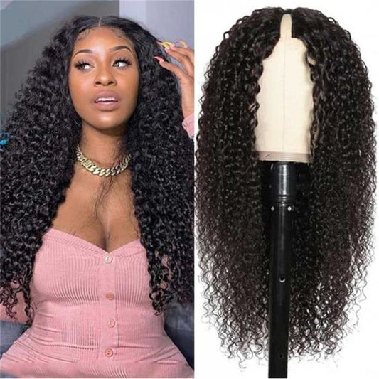Queen Life hair V Part Wig Curly Wave Glueless Natural Black Human Hair Wig