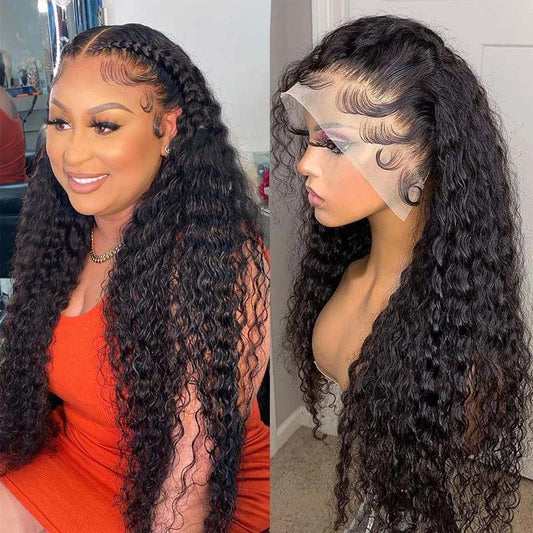 Queen Life hair 180 Density Deep Wave 13x6 Transparent Lace Front Wigs Brazilian Curly Human Hair Pre Plucked Half Lace Wig