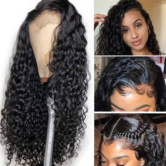 Queen Life Long Curly Wig 4x4 Lace Closure Wig Brazilian Human Hair Wigs Pre-Plucked with Baby Hair