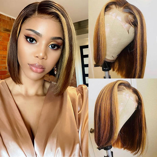 Highlight Piano Color 13x4 Transparent Lace Front Reny Human Hair Bob Wig