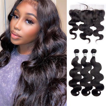 Queen Life hair 10A 3 Bundles with Lace Frontal Body Wave Human Hair