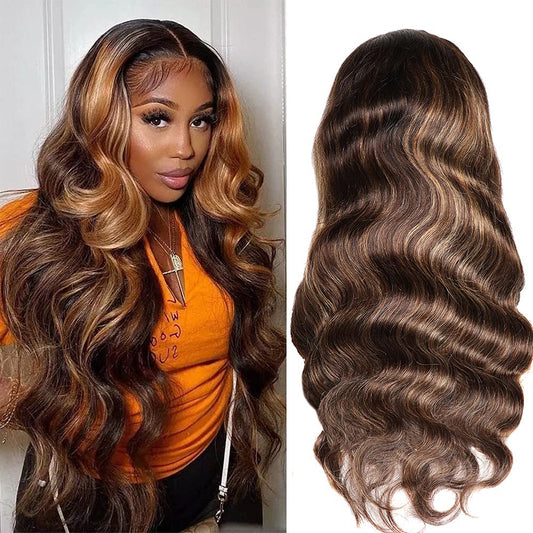 Queen Life hair 13x4 Lace Front Wig Density 180% Ombre Highlight Body wave Human Hair Swiss HD Lace