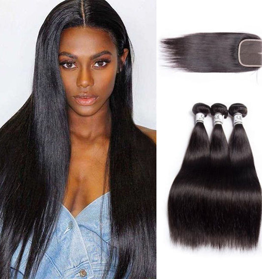 Queen Life hair 9A 3 bundles with lace closure Straight wave Indian human hair