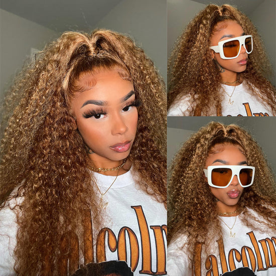 Jerry Curly Ombre Honey Blonde Highlight Lace Frontal Wig
