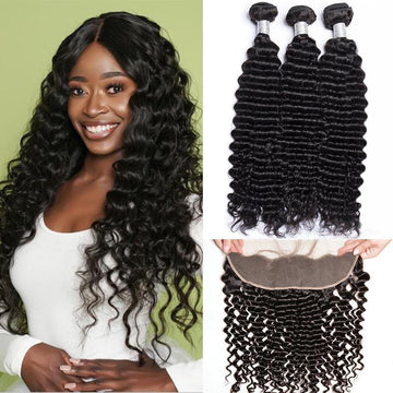Queen Life hair 9A 3 Bundles With Lace Frontal Curly Wave Brazilian Human Hair