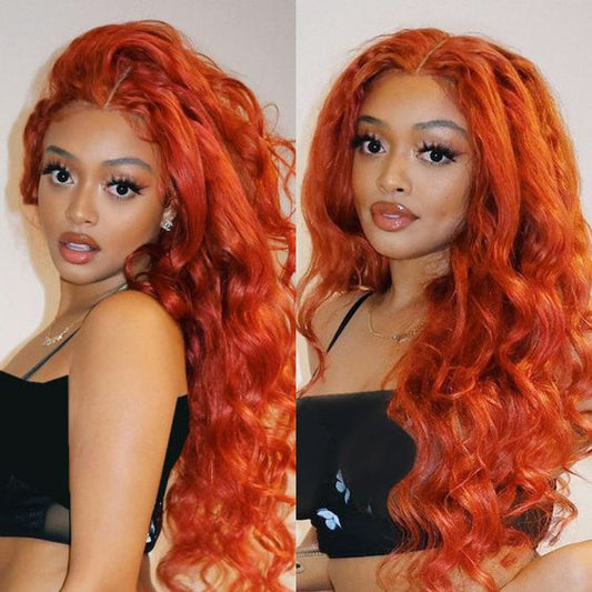 Queen Life hair 13x4 Body Wave Ginger Colored Hair Lace Front Wig Made By Human Hair Density 150%