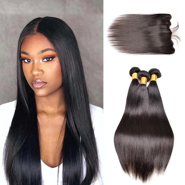 Queen Life hair 8A 3 Bundles with Lace Frontal Straight Brazilian Human Hair