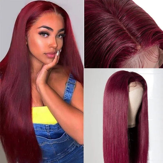Queen Life hair 13x4 Lace Front Wig 99j Colored Straight Human Hair Density 150%