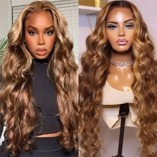 Body Wave Honey Blonde Highlights Lace Frontal Wigs Supernatural and Realistic