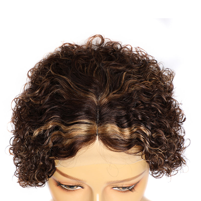 Queen Life hair 4x4x1 Curly 4/27 Highlight Lace Front Pixie Cut Bob WI ...