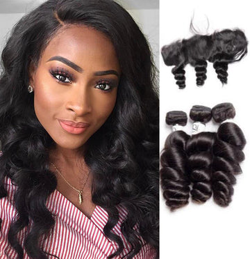 Queen Life hair 8A 3 Bundles with Lace Frontal Loose Wave Brazilian human hair