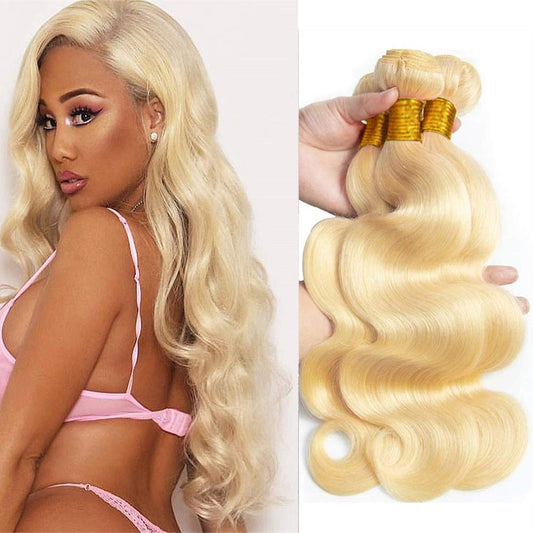 Queen Life hair 3 bundles with closure 613 blonde body wave