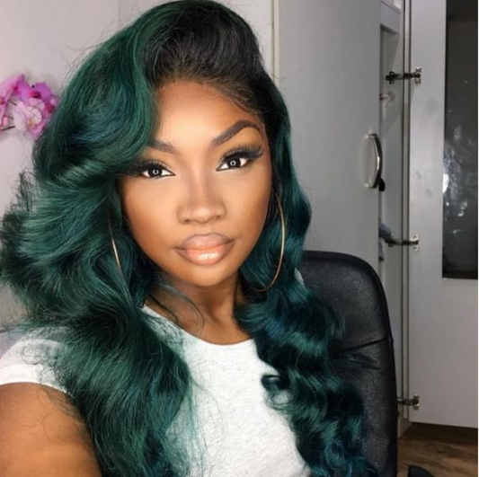 Queen Life hair 3 Bundles With Lace Closure Green Body wave Colored Human Hair