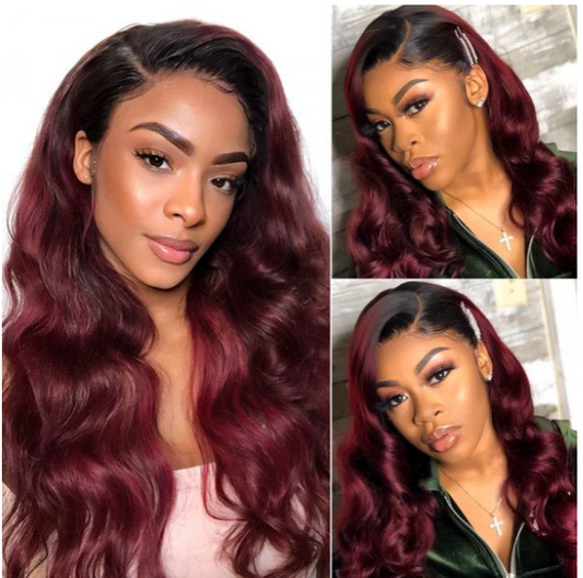 QueenLife 1b99j Color 3 Bundles With Lace Closure Body Wave Brazilian Human Hair