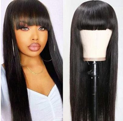 Queen Life hair Machine Made Wig With Bangs Straight Wave Made By Human Hair