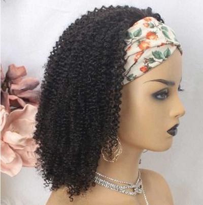 Queen Life hair Kinky Curly Headband Wig Scarf Wig Density 150% Virgin Glueless Human Hair Machine Made