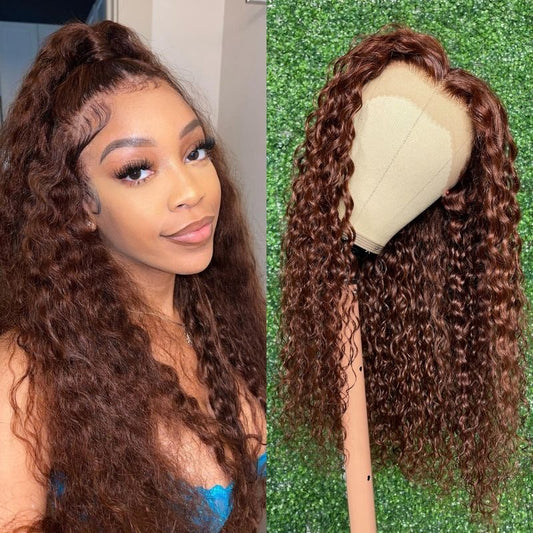 Reddish Brown Wet And Wavy 13x4 Lace Front Wigs Water Wave Pre-Plucked Human Hair Wigs