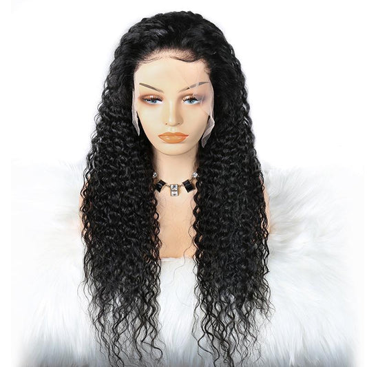 Natural Black 13x6 Transparent Lace Frontal Human Hair Curly Wig With Baby Hair