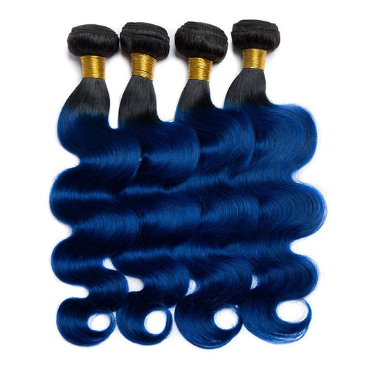 Queen Life hair Long Ombre Body Wave Hair 4 Bundles Brazilian Human Hair Weave 1B/Blue Color Hair