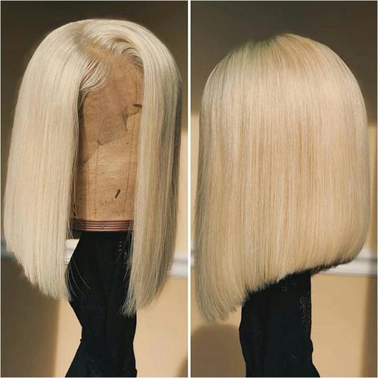 613 Blonde Long Bob Wig Brazilian Straight Remy Human Hair T Part Wigs