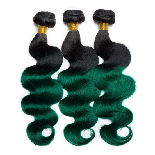 Queen Life 1b/Green Ombre Color Hair Bundles Body Wave 3pcs Brazilian Human Hair Weave