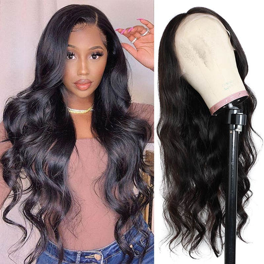 Transparent Lace Wig Brazilian Body Wave Human Hair Pre Plucked Half Lace Front Wigs With Baby Hair