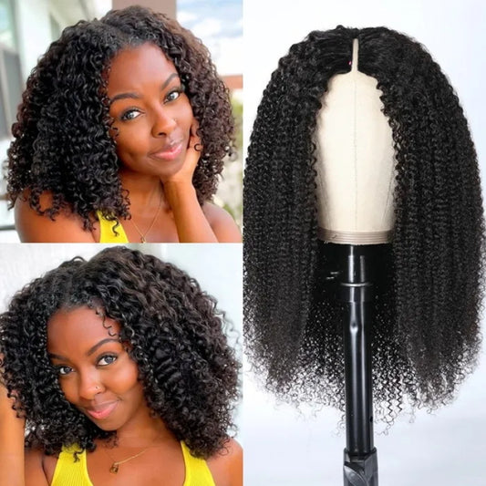 Queen Life hair V Part Wig Kinky Curly Wave Glueless Natural Black Human Hair Wig