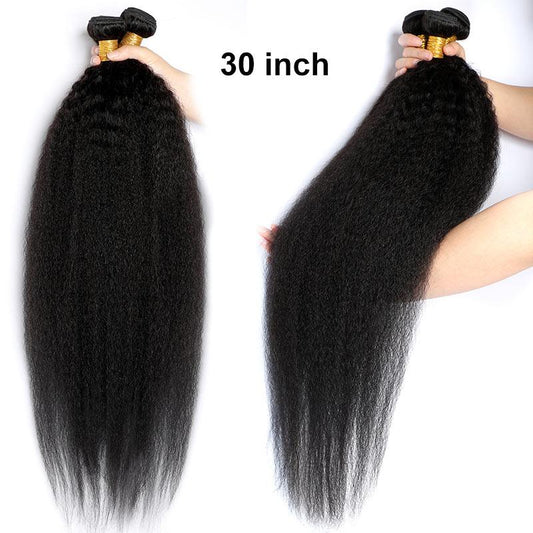 Queen Life 30 Inch Long Brazilian Kinky Straight Human Hair Weave 8A 3 Bundles Coarse Yaki Straight Hair Extension Natural Black Color